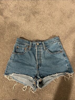 Levi's Blue Distressed High-Rise Denim Shorts